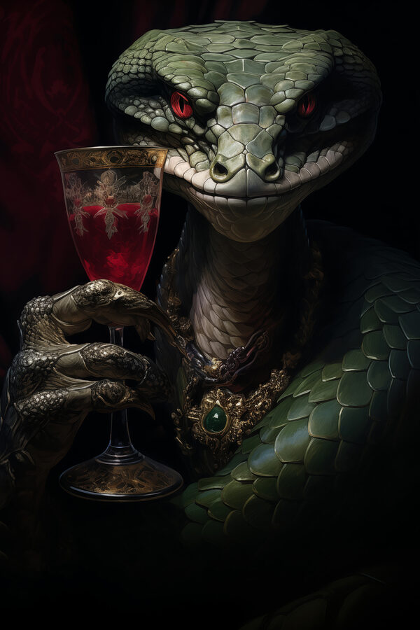 Lizard holding a glass of wine