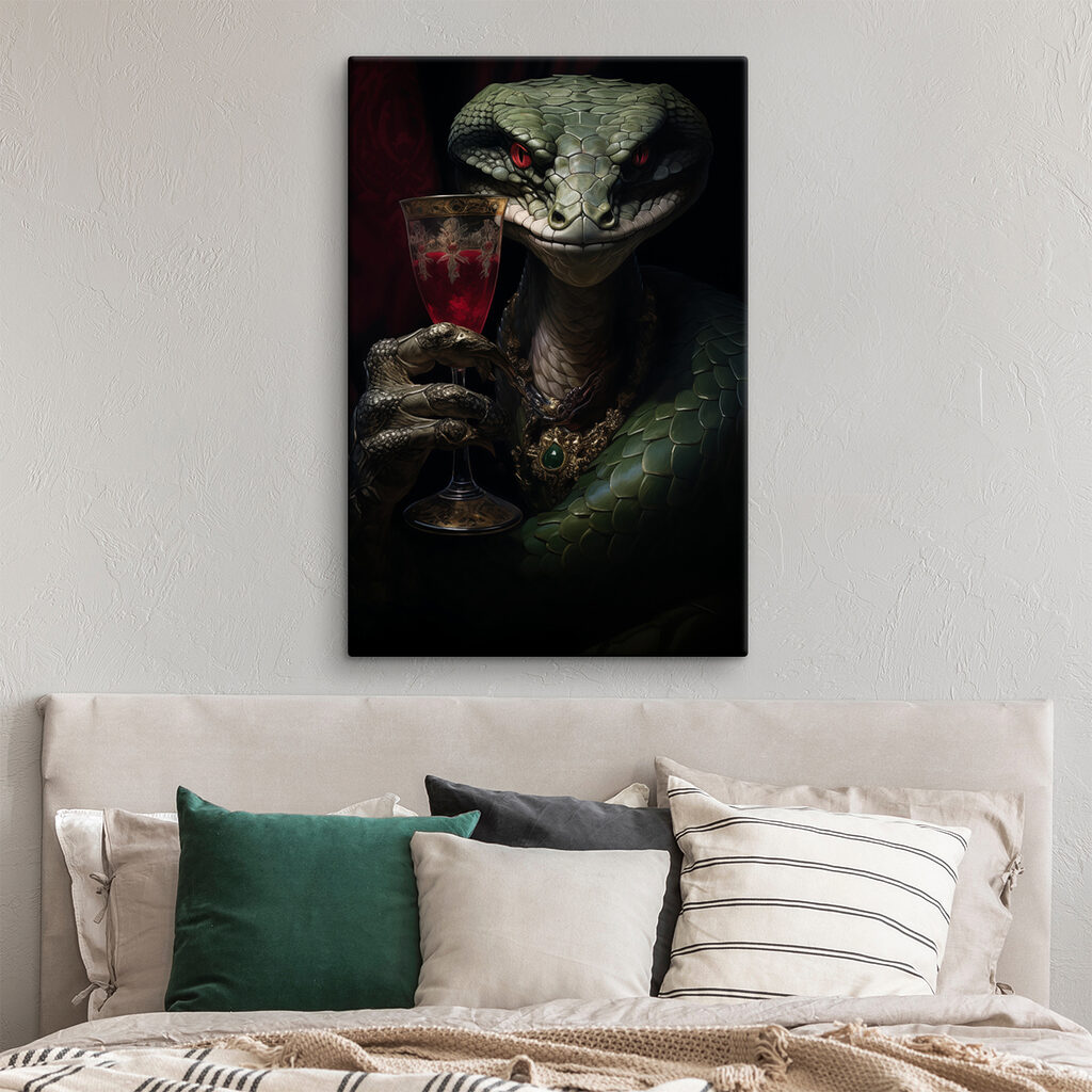 Lizard holding a glass of wine