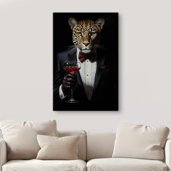 Quadri Un leopardo in giacca e cravatta che tiene in mano un bicchiere di vino (COD: s41142) Quadri Quadri Un leopardo in giacca e cravatta che tiene in mano un bicchiere di vino (COD: s41142)