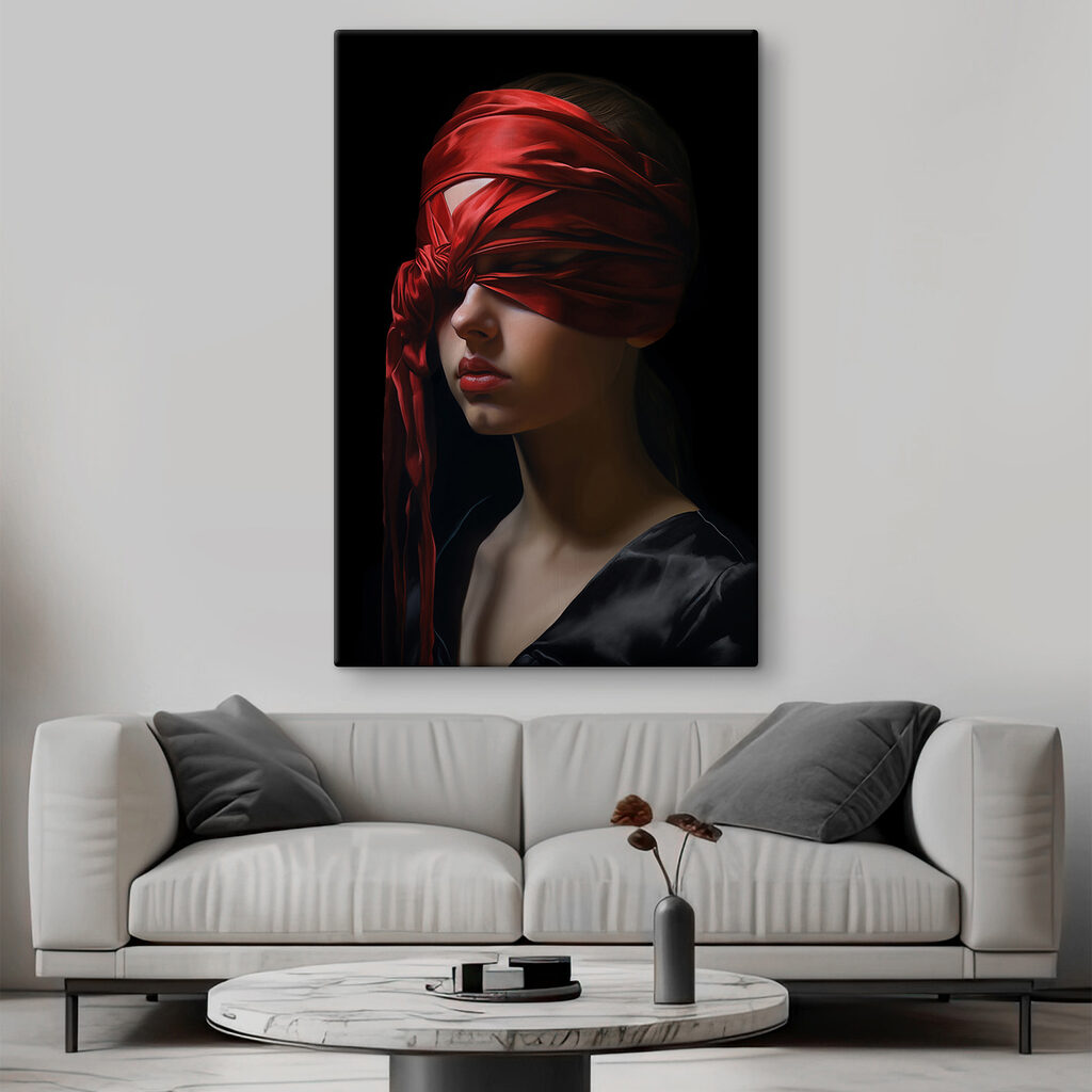 Woman with a red scarf over her eyes Woman with a red scarf over her eyes