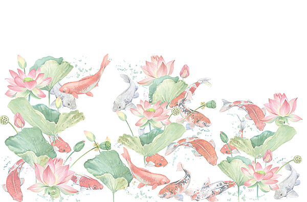 Acquerello di pesci e fiori Acquerello di pesci e fiori