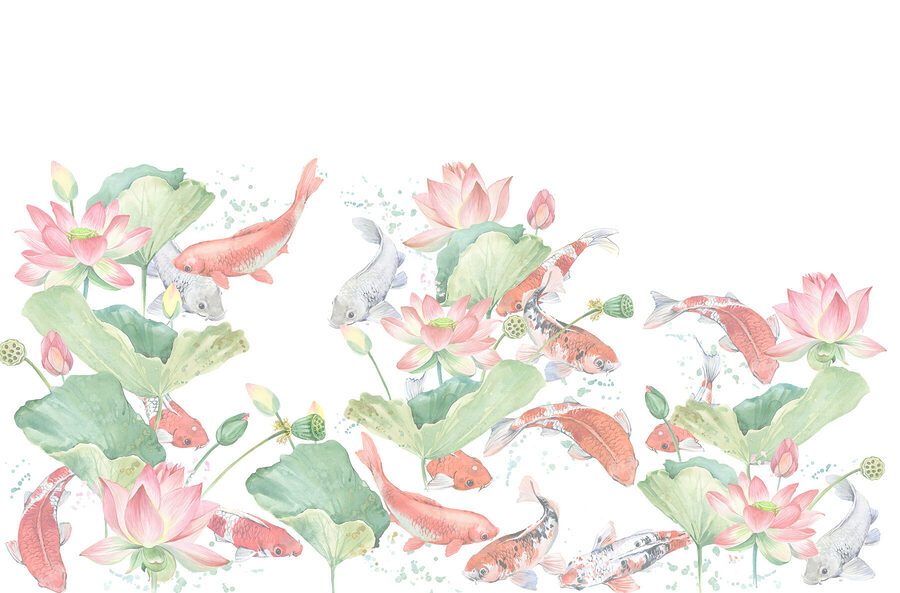 Acquerello di pesci e fiori