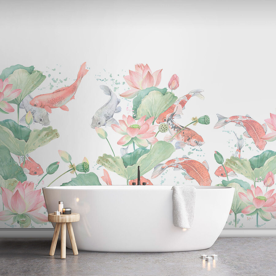 Acquerello di pesci e fiori