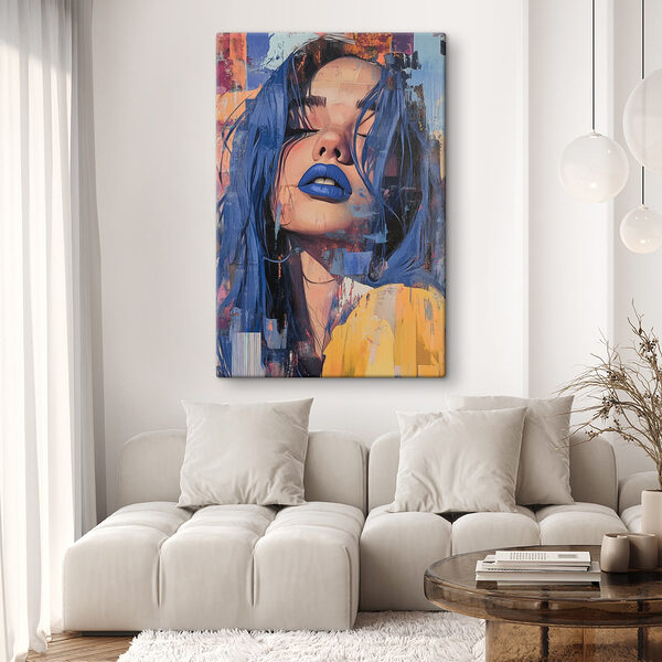 Quadri Quadri Donna con i capelli blu e il rossetto blu (COD: s41157)