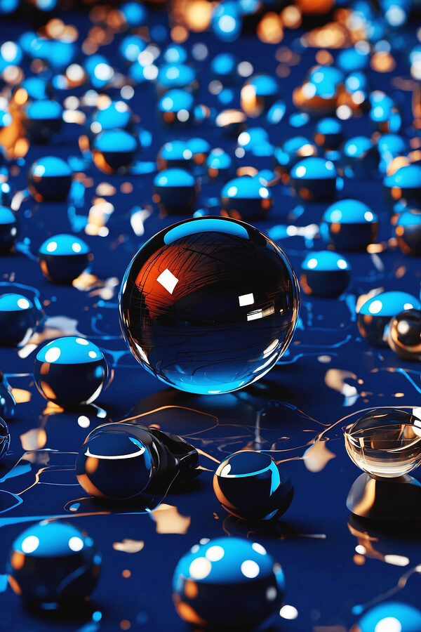Glass ball on a blue surface Glass ball on a blue surface