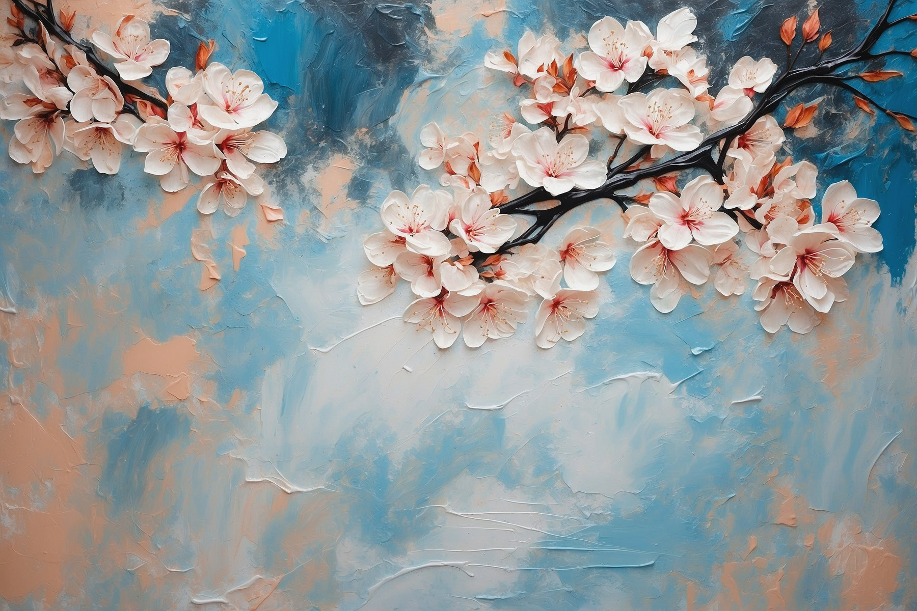 Painting of flowers on a branch
