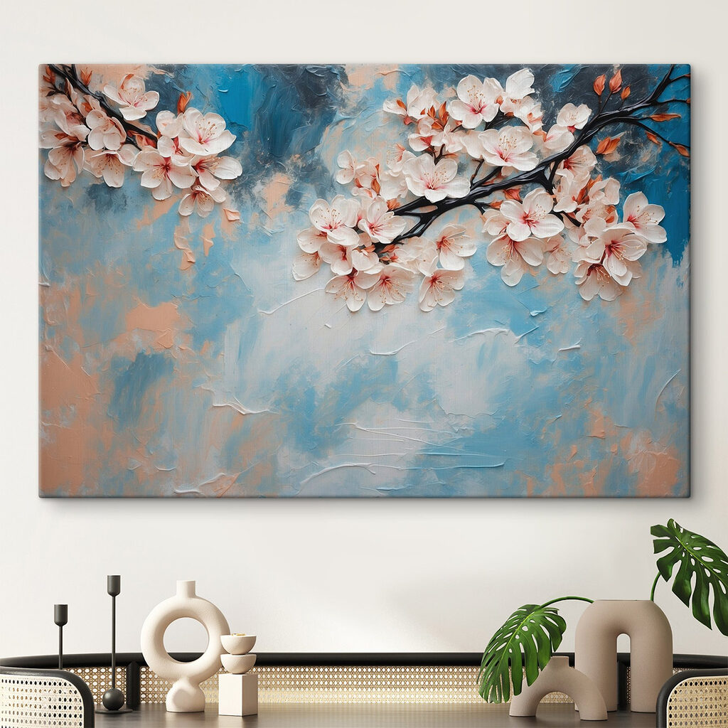 Painting of flowers on a branch