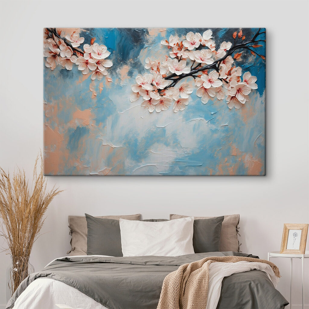 Painting of flowers on a branch