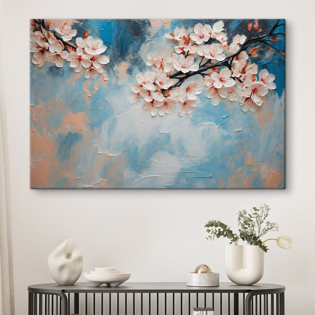 Painting of flowers on a branch