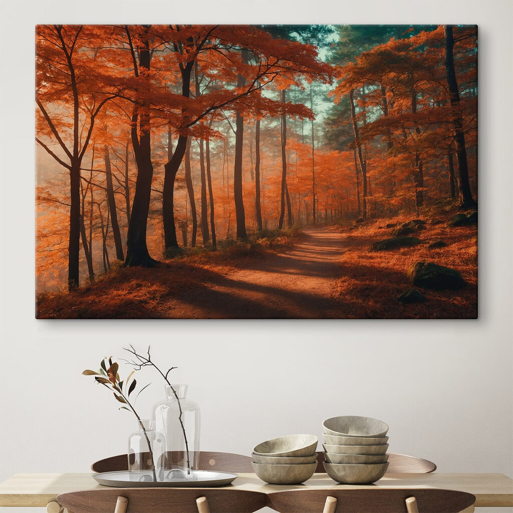 Path through a forest with orange leaves Path through a forest with orange leaves