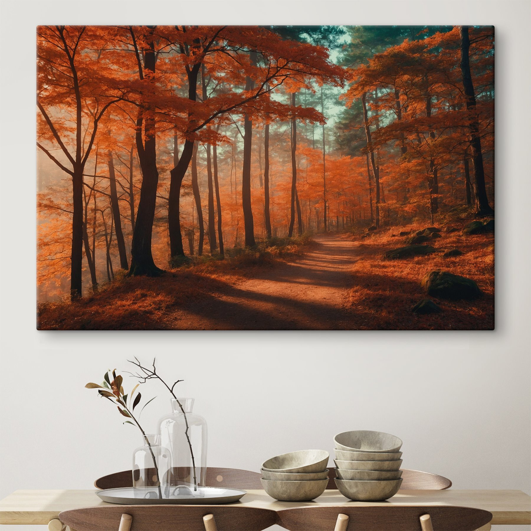 Path through a forest with orange leaves Path through a forest with orange leaves