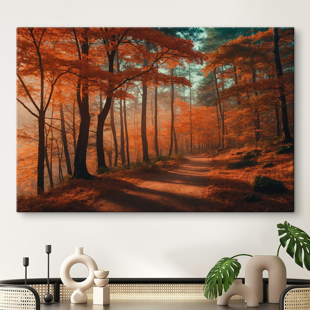 Path through a forest with orange leaves Path through a forest with orange leaves