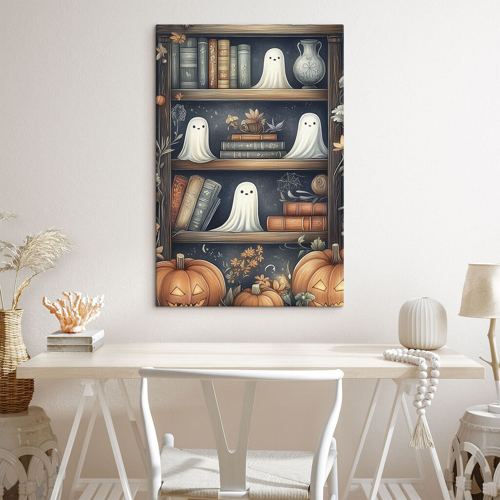Bookcase with ghosts and books