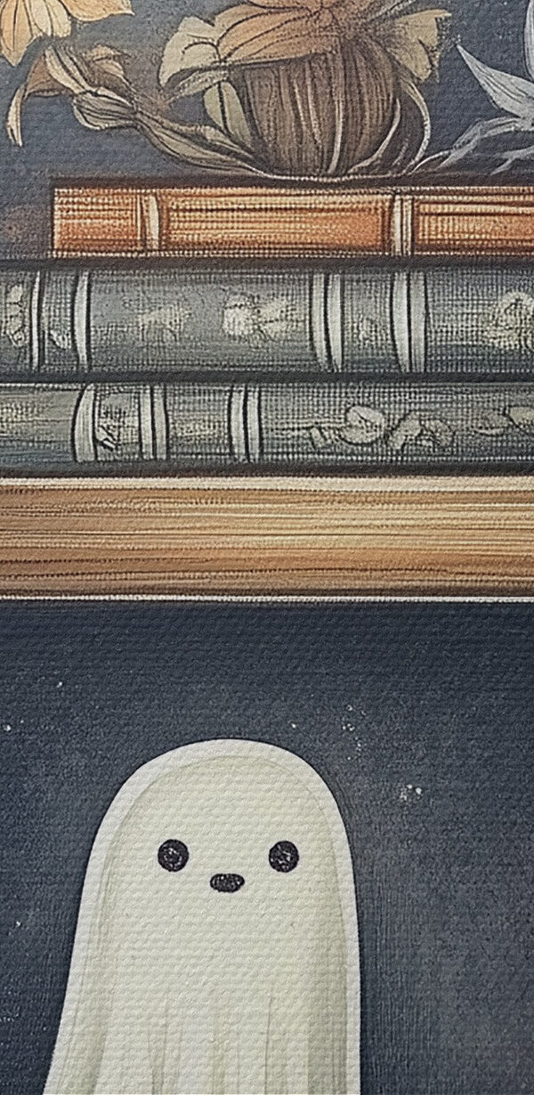 Bookcase with ghosts and books