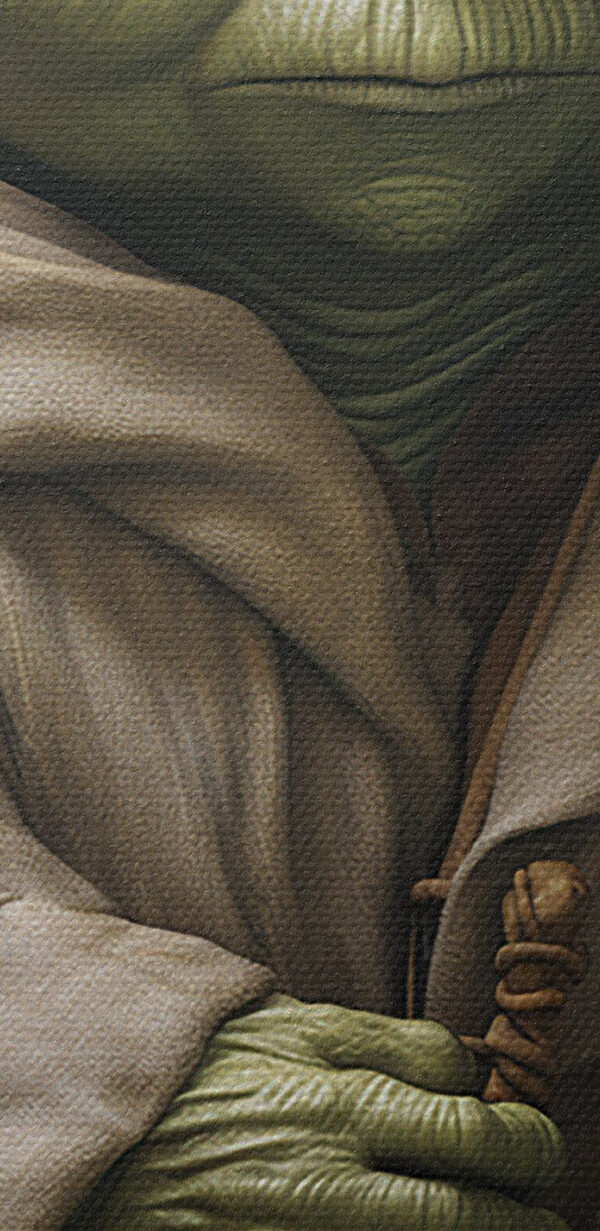 Green character in a robe