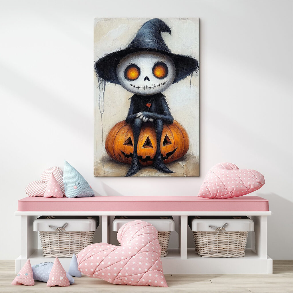 Cartoon character sitting on a pumpkin