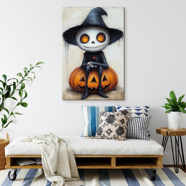 Cartoon character sitting on a pumpkin