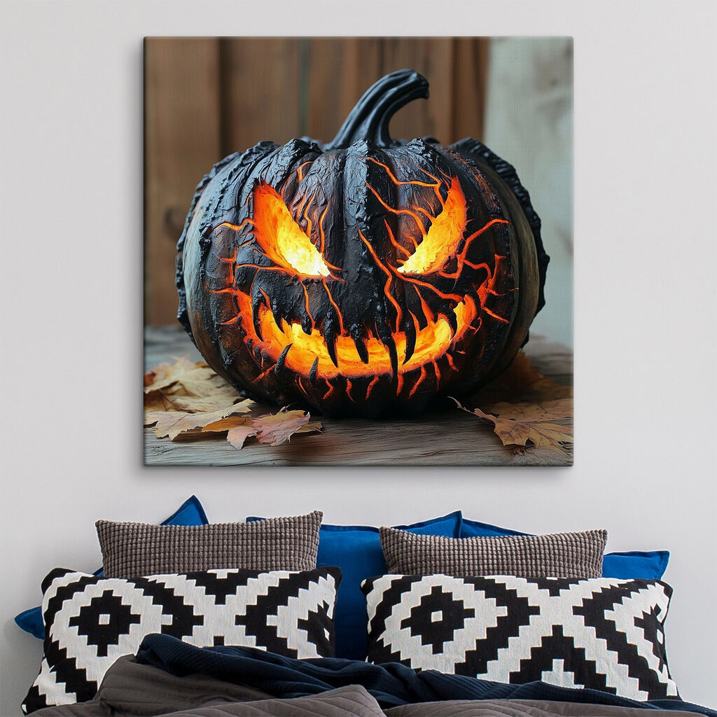 Carved pumpkin with a face and eyes
