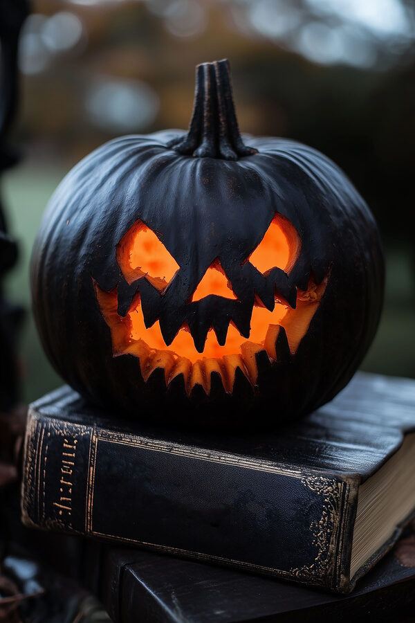 Carved pumpkin on a book Carved pumpkin on a book