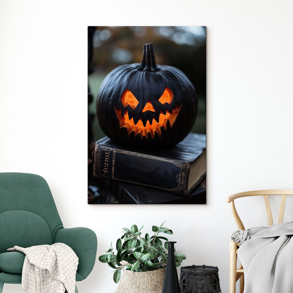 Carved pumpkin on a book Carved pumpkin on a book