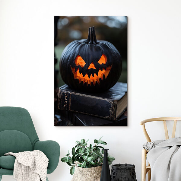 Carved pumpkin on a book Carved pumpkin on a book