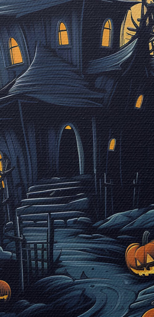 Haunted house with pumpkins and a full moon Haunted house with pumpkins and a full moon