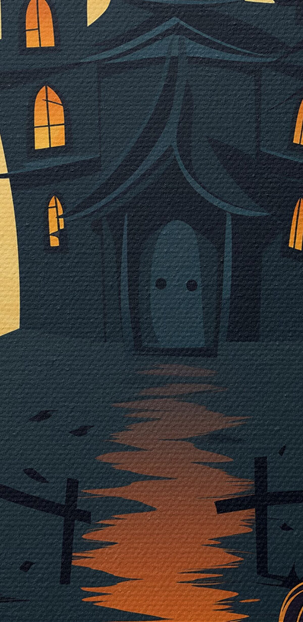 Cartoon of a house with pumpkins and trees Cartoon of a house with pumpkins and trees