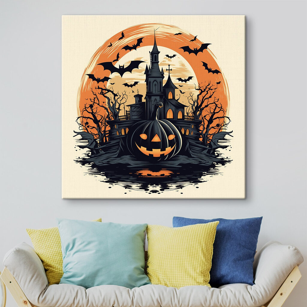 Pumpkin and a castle with bats Pumpkin and a castle with bats