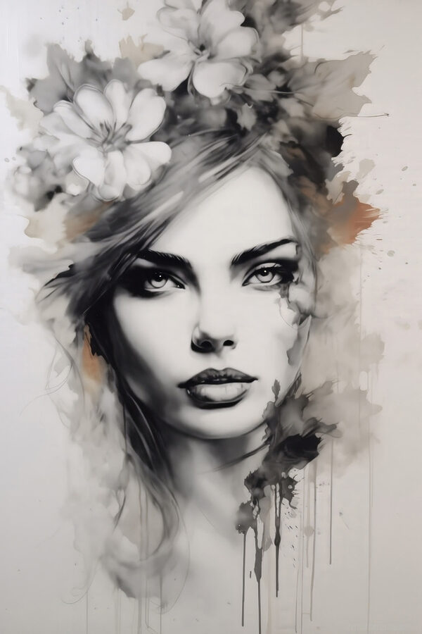 Painting of a woman with flowers in her hair