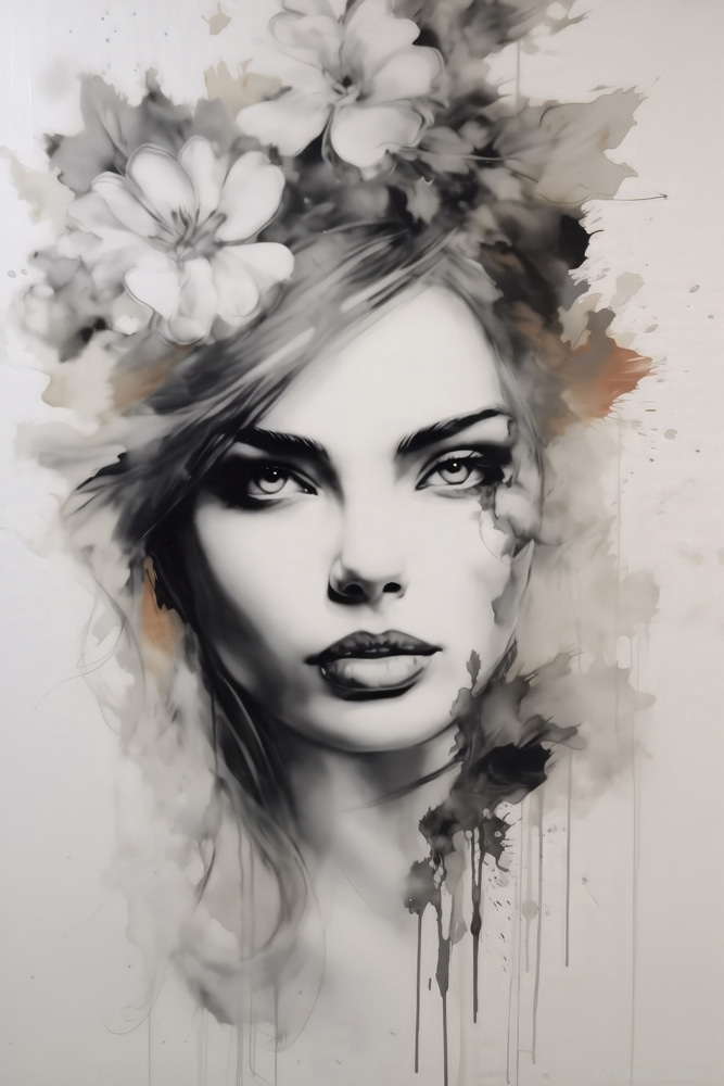 Painting of a woman with flowers in her hair