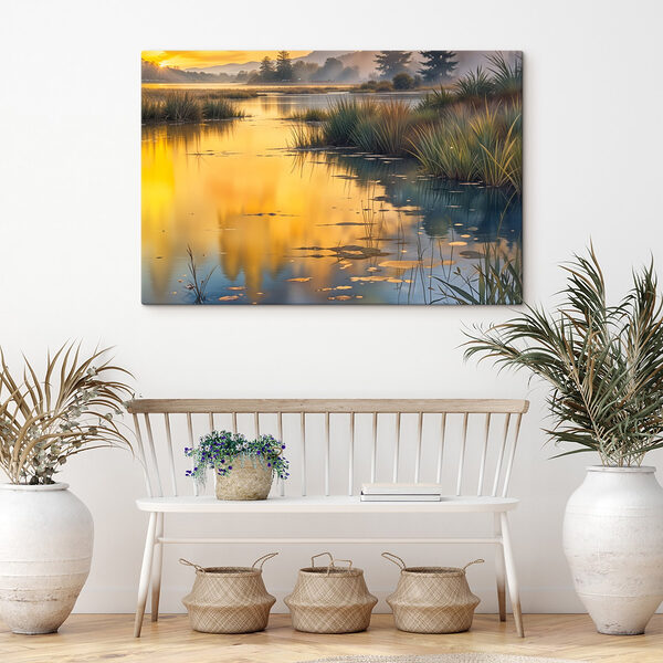 Water with plants and trees in the background