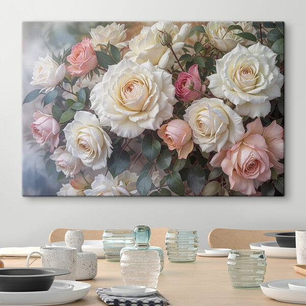 Group of white and pink roses