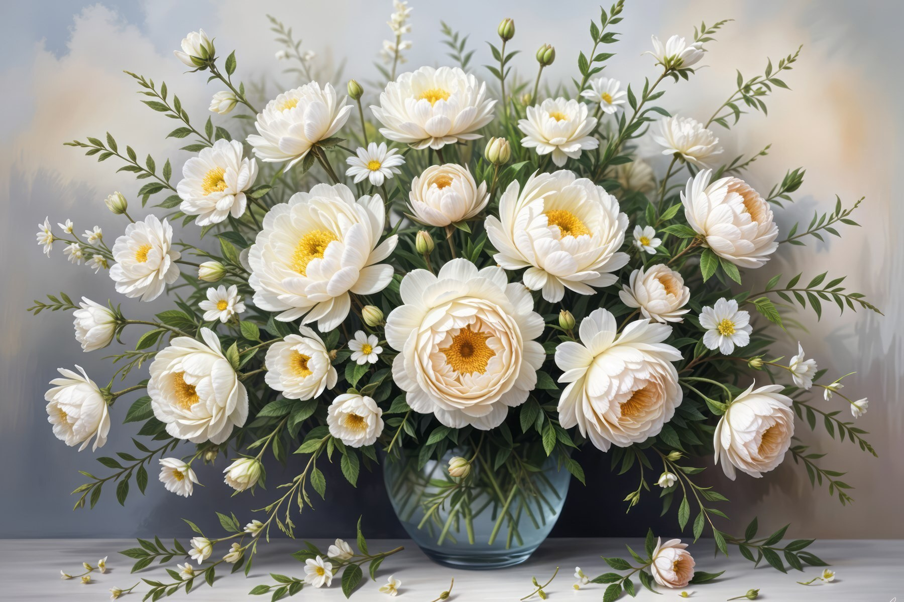 Vase of white flowers