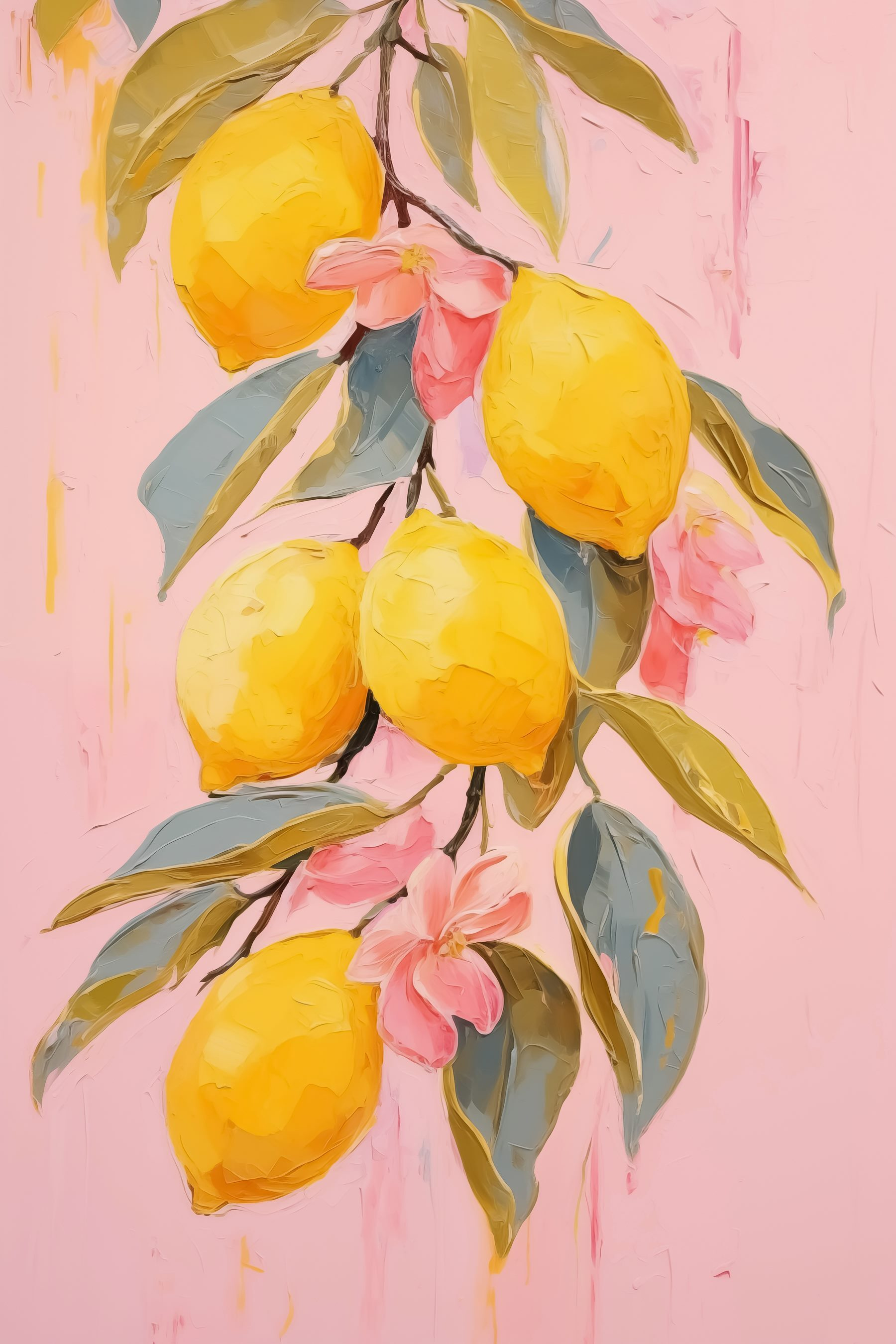 Painting of lemons on a branch