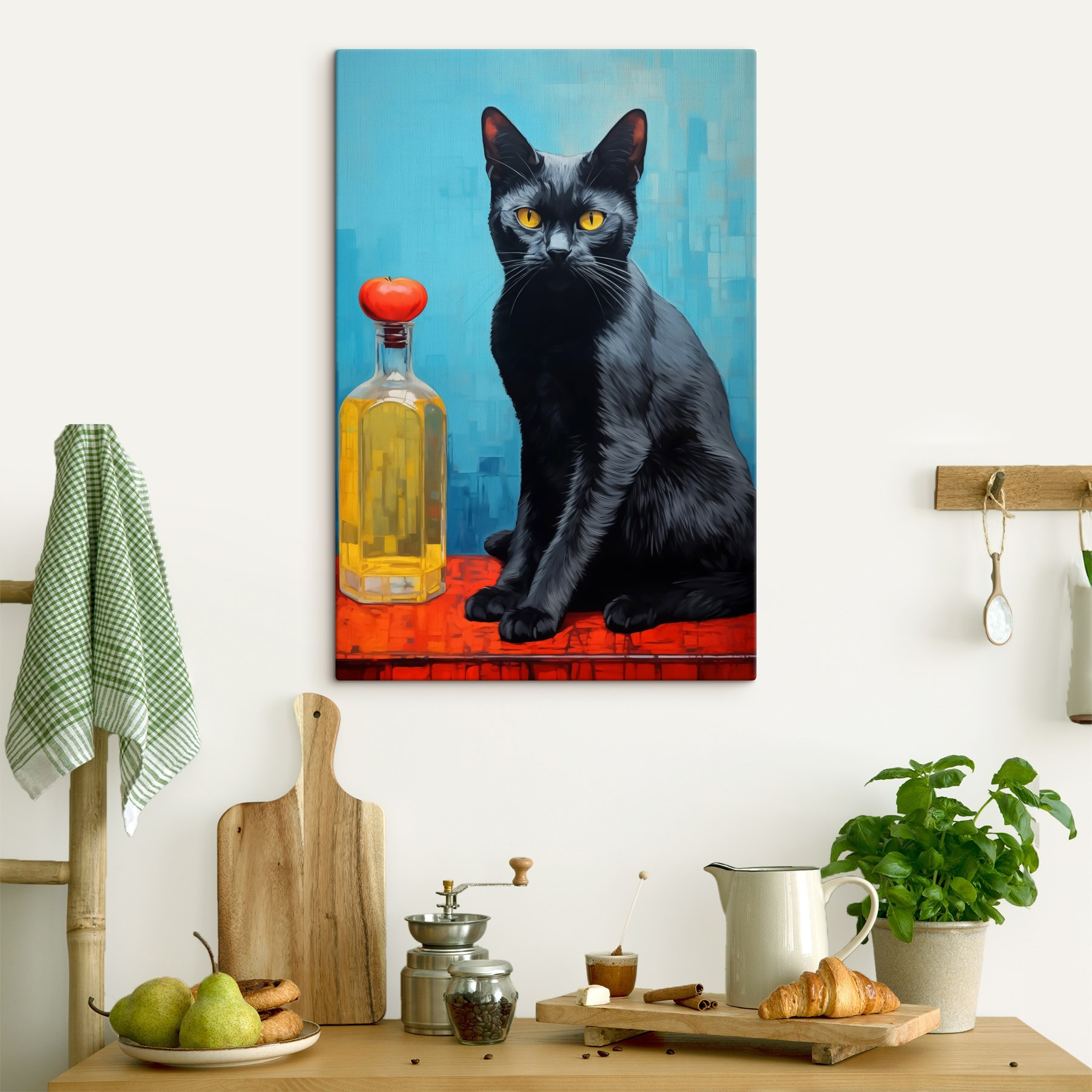 Black cat sitting next to a bottle of liquid Black cat sitting next to a bottle of liquid