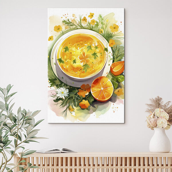 Quadri Quadri Ciotola di zuppa d'arancia con fiori e foglie (COD: s41170)