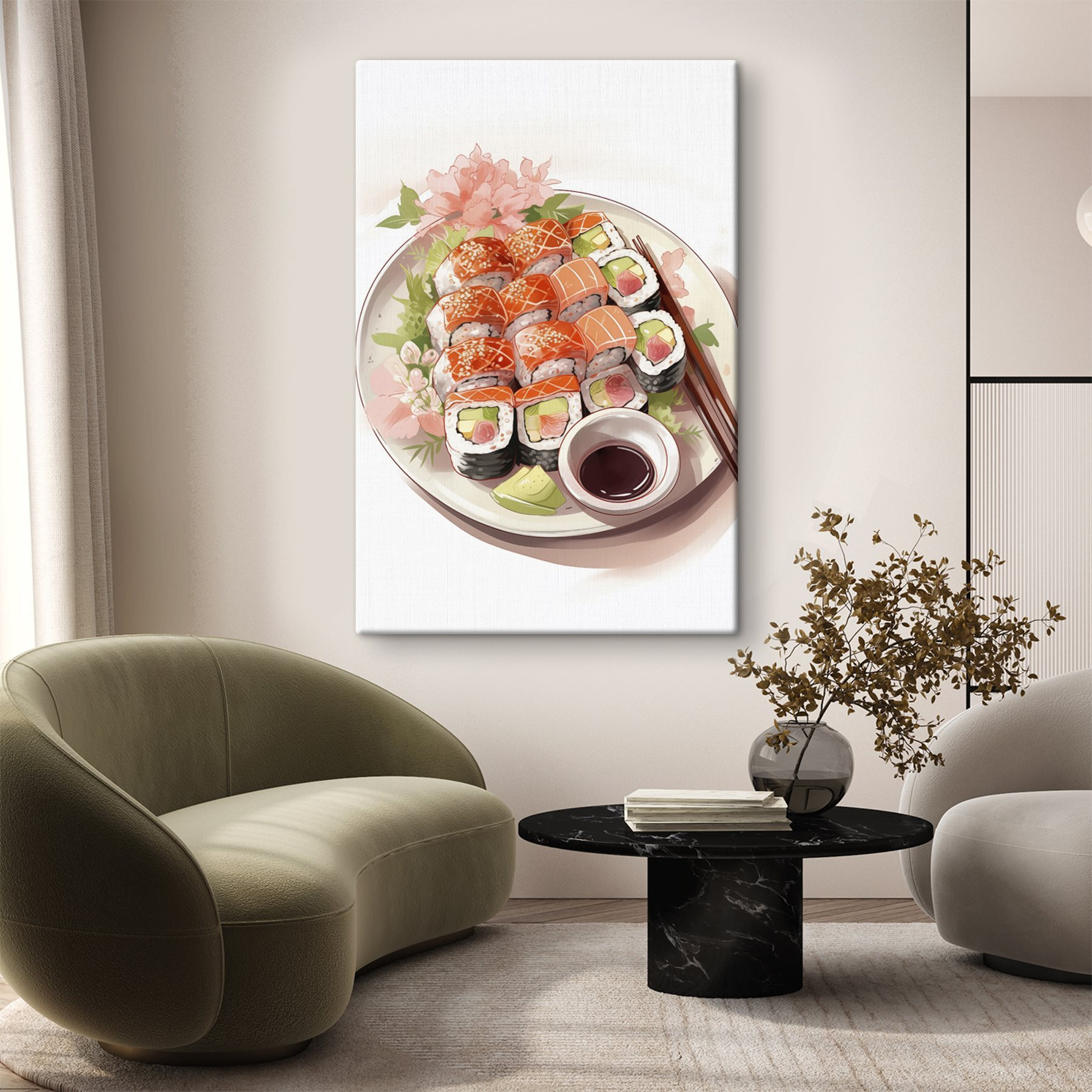 Plate of sushi with chopsticks