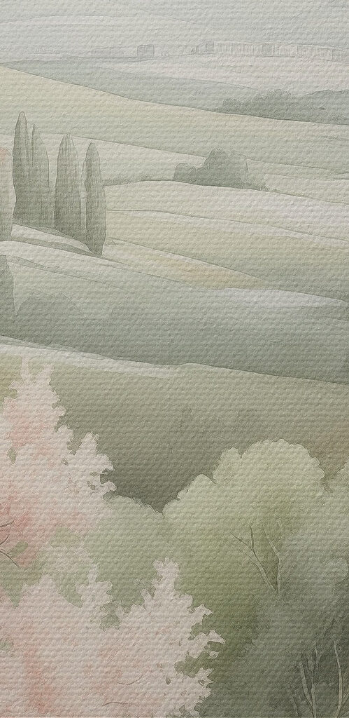 Landscape with trees and a building