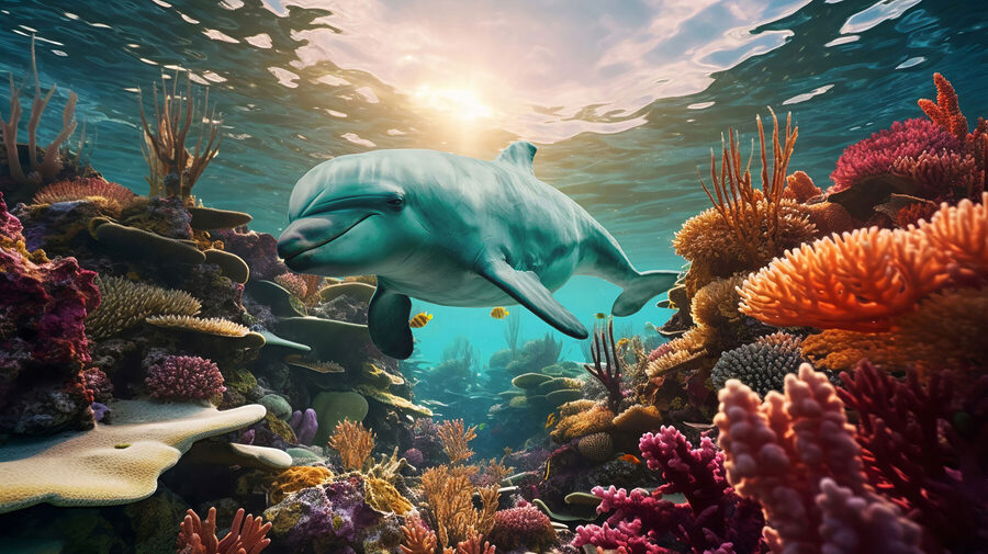 Delfino che nuota nell'oceano