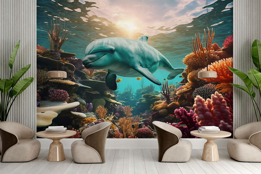 Delfino che nuota nell'oceano