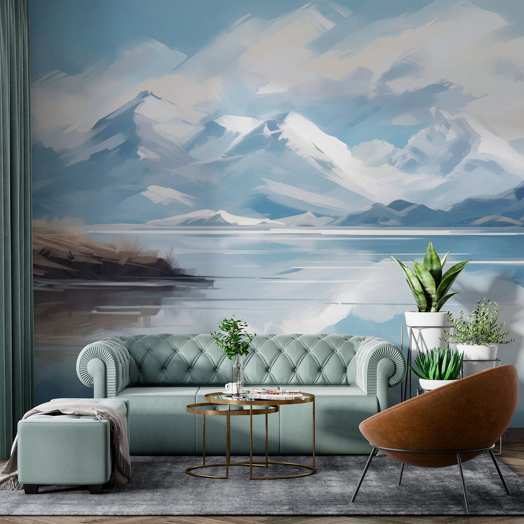 Lake with mountains in the background