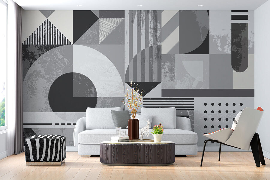Carta da parati Motivo geometrico grigio e bianco