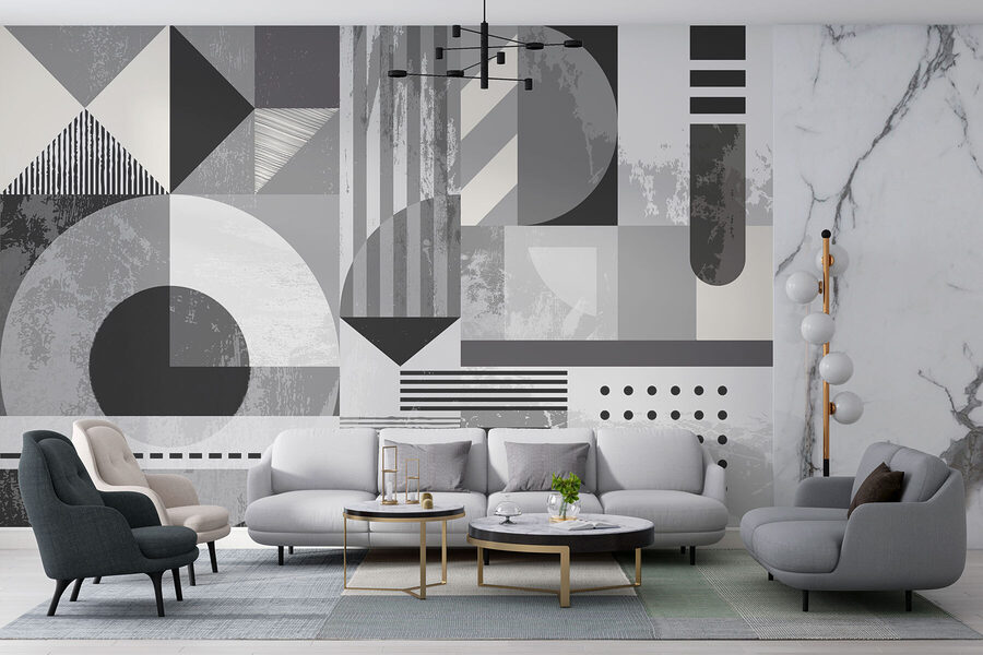 Carta da parati Motivo geometrico grigio e bianco - immagine 2