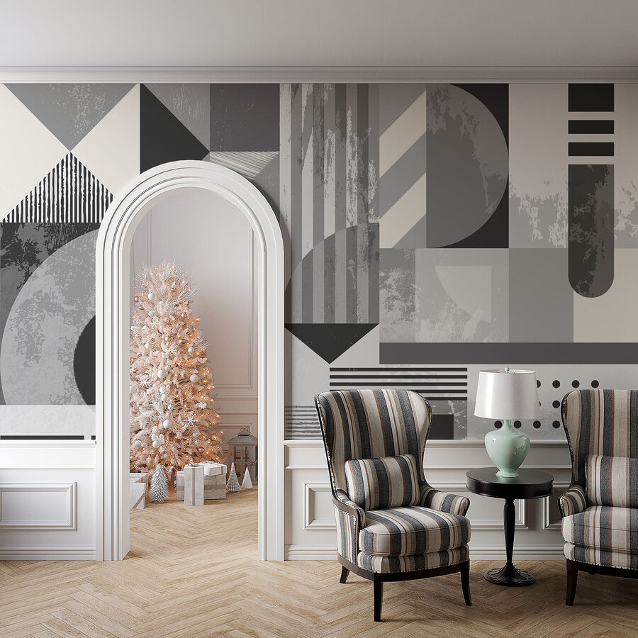 Carta da parati Motivo geometrico grigio e bianco - immagine 3