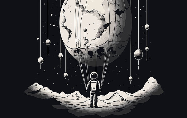 Astronauta nello spazio con un palloncino nel cielo Astronauta nello spazio con un palloncino nel cielo
