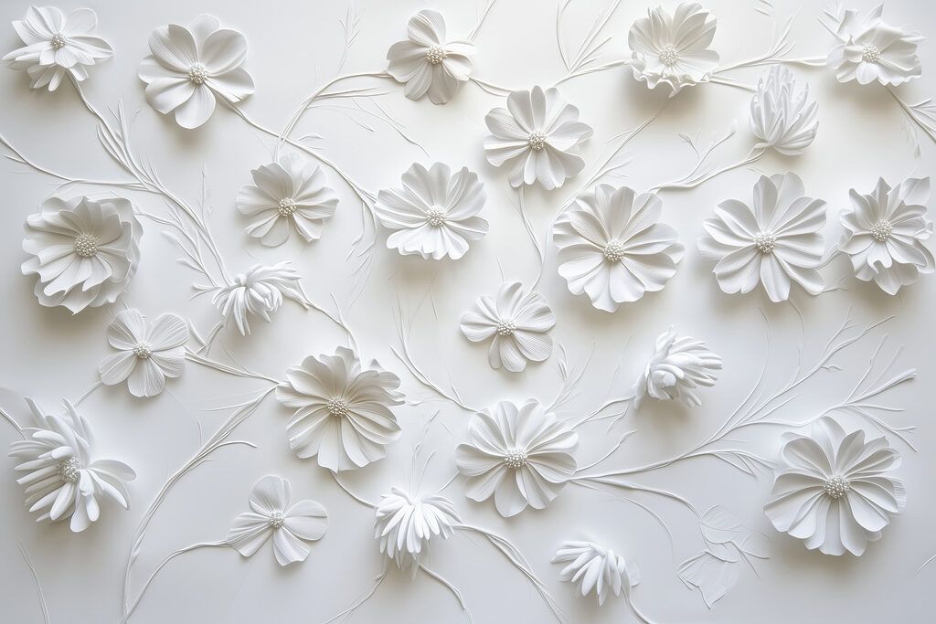 Fiori di carta bianca su una superficie bianca Fiori di carta bianca su una superficie bianca