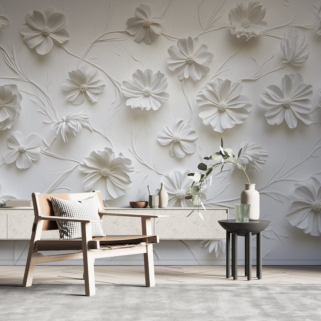 White paper flowers on a white surface