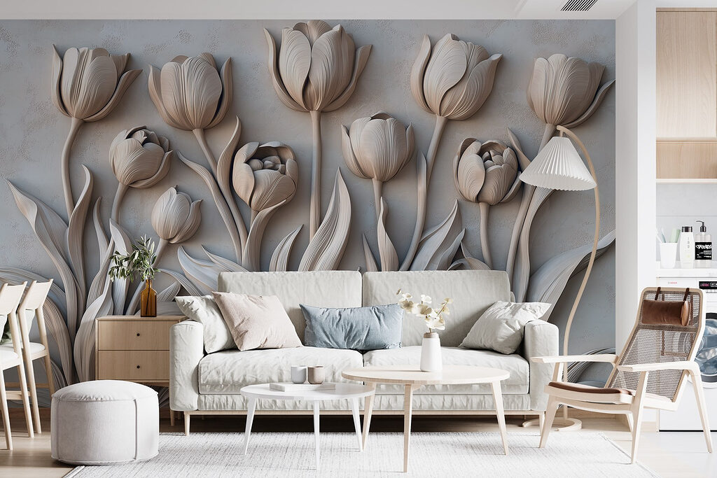 White flower carving on a wall