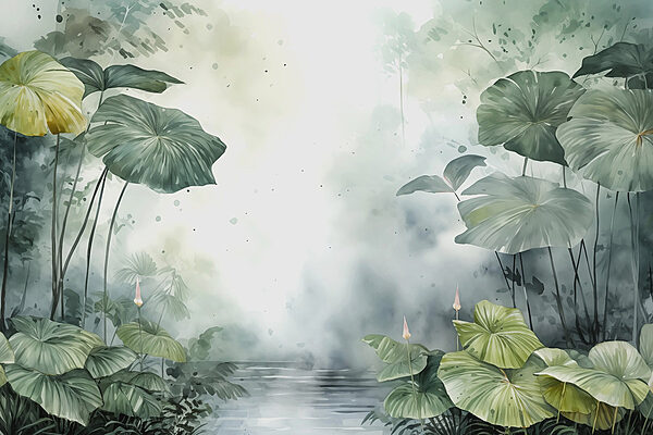 Pittura di uno stagno con piante e acqua Pittura di uno stagno con piante e acqua