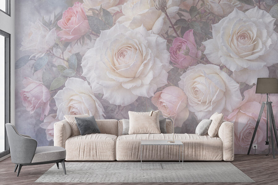 Gruppo di rose bianche e rosa